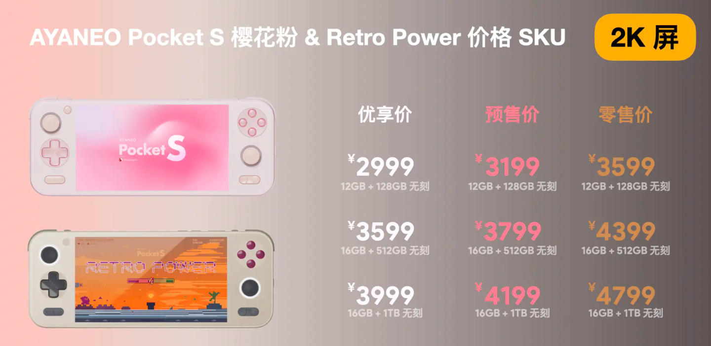 优享价 2999 元起，AYANEO Pocket S 樱花粉 / Retro Power 限定版安卓掌机真机公布  第5张